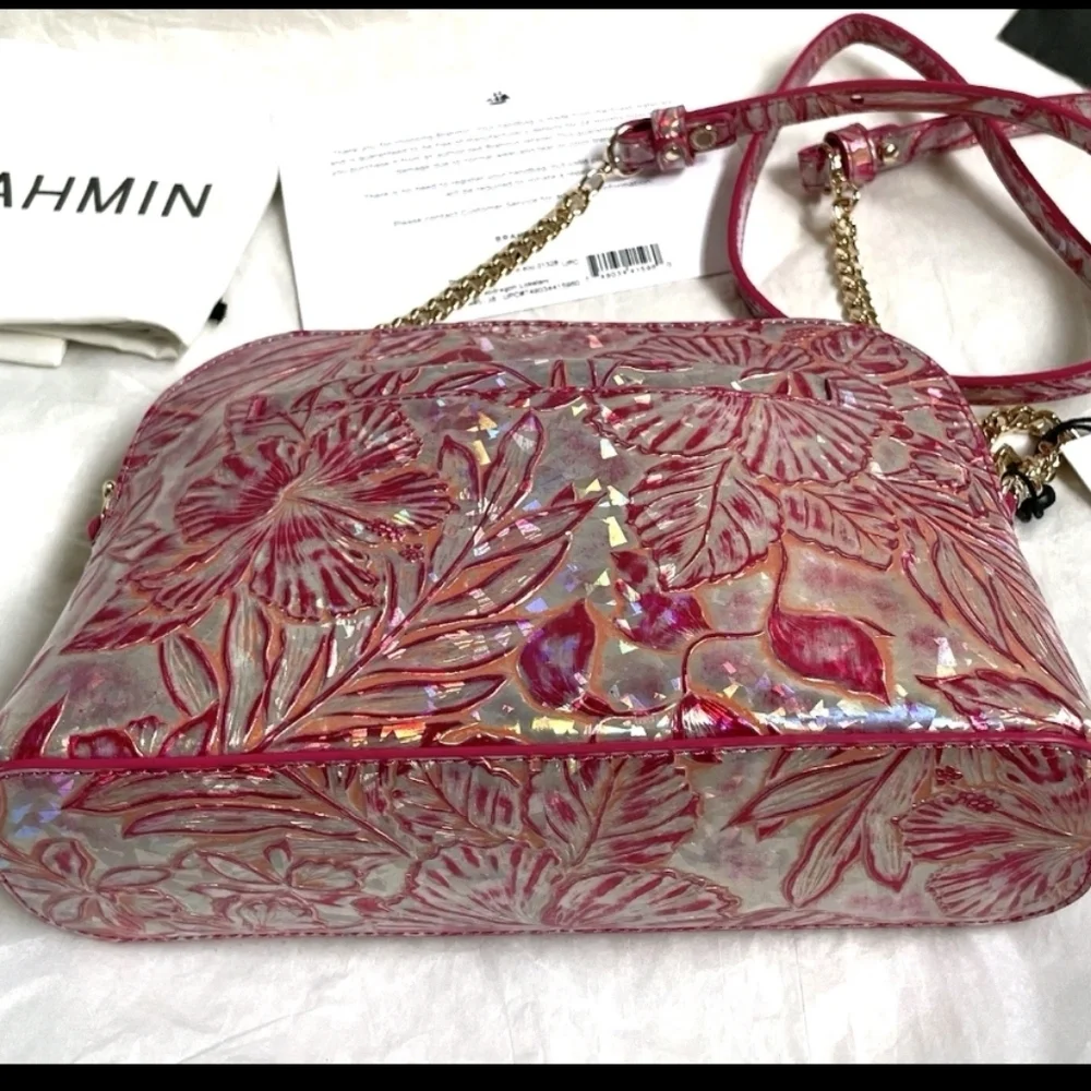 Bnwt Brahmin Iridescent Pink Floral Crossbody Bag - Picture 4 of 4